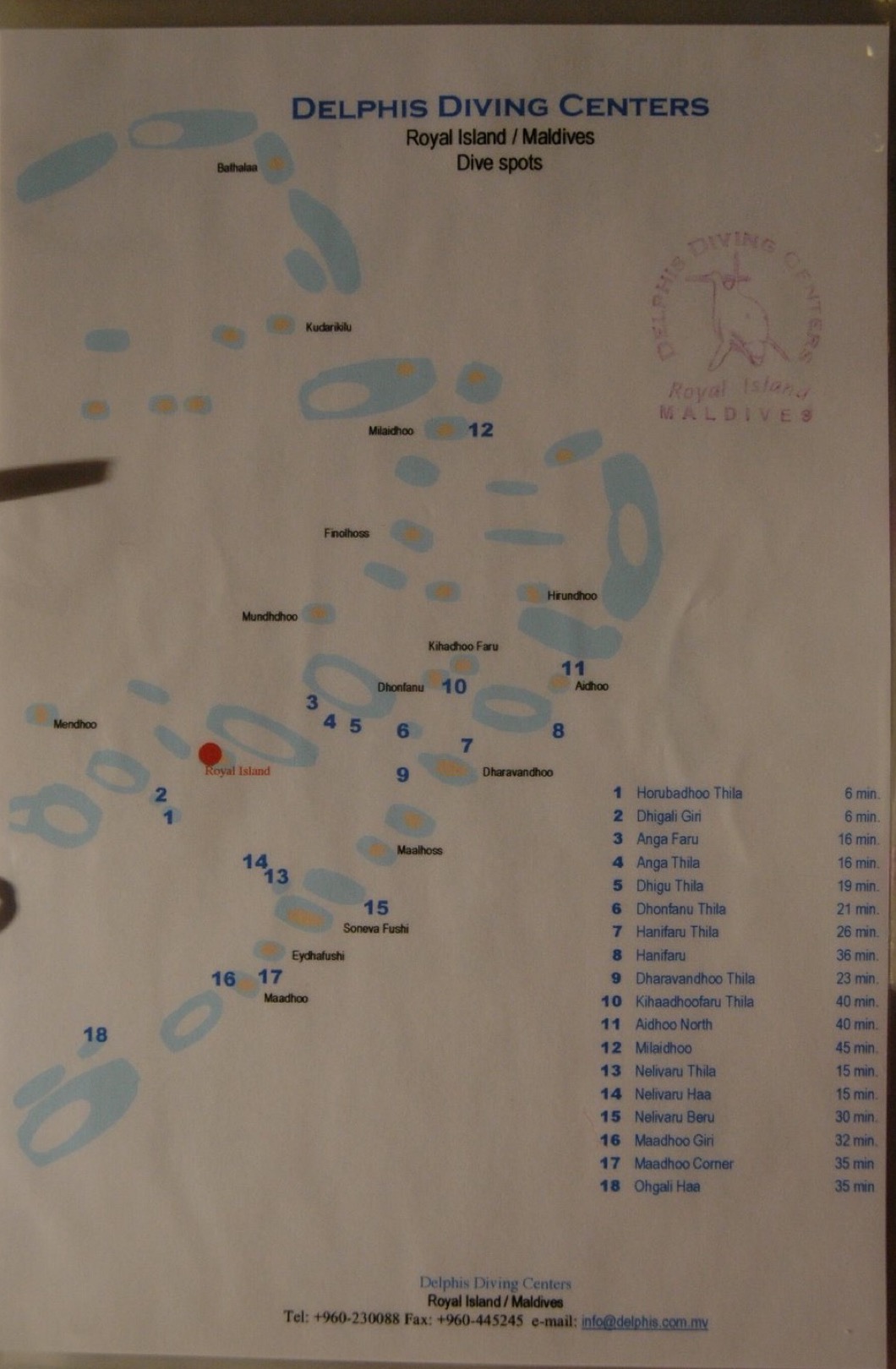 The original Royal Island dive-site map from the 2004 trip
