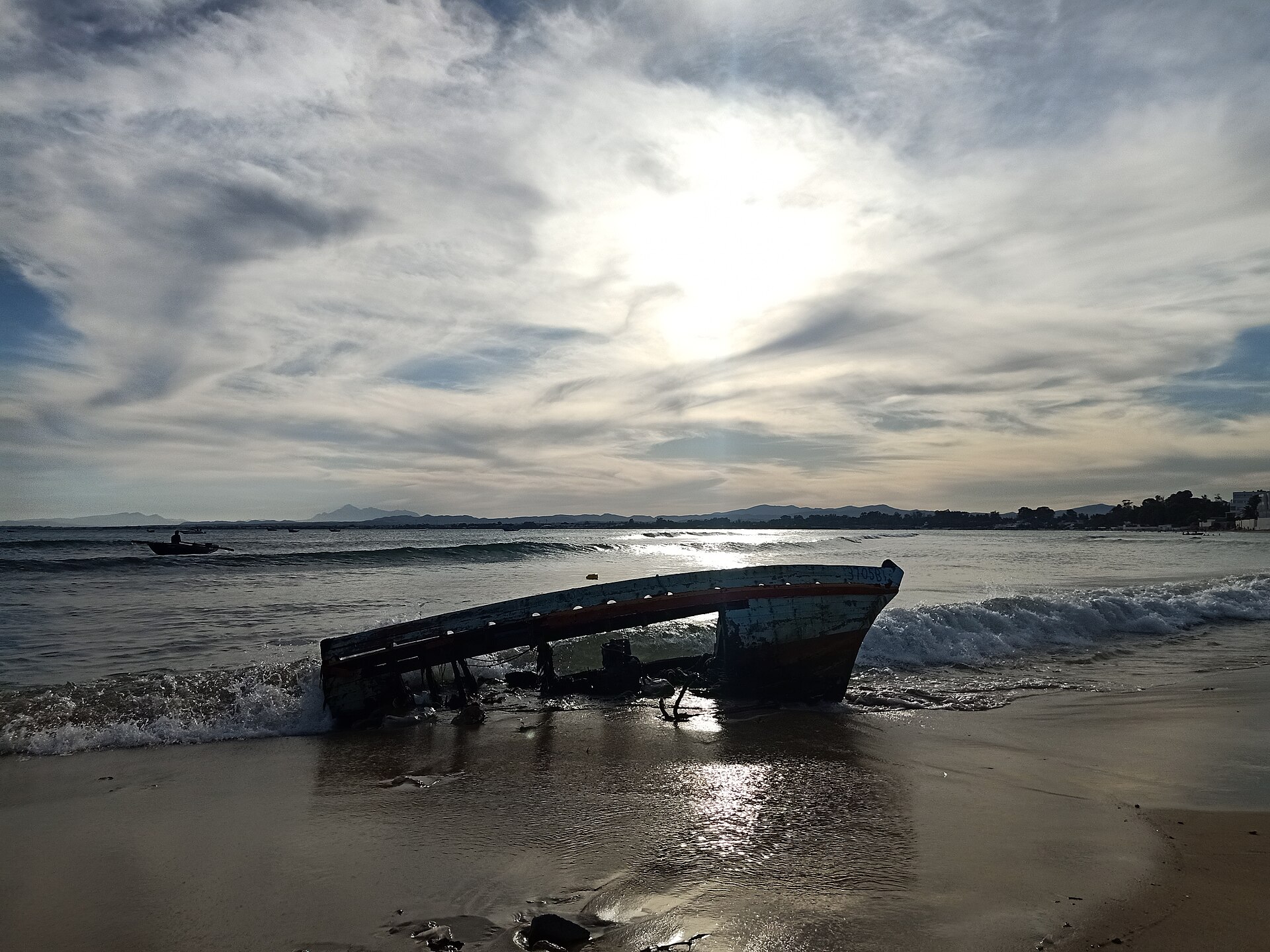 A fishing boat on the beach at Hammamet